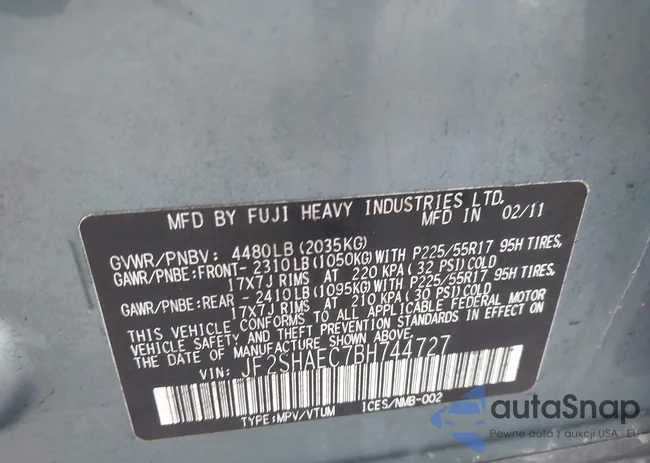 JF2SHAEC7BH744727: 44550109