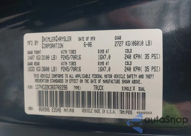 1D7HE22K36S702296: 44549290