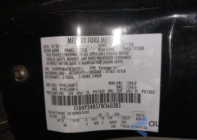 1FAHP34N57W360383: 44551030