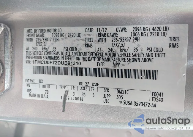 1FMCU0F72DUB91310: 44550214