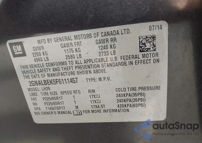 2GNALBEK5F6111457: 44551660