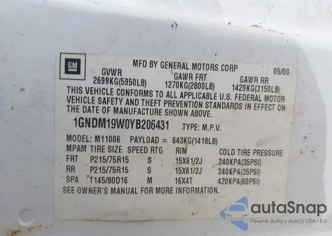 1GNDM19W0YB206431: 44551956