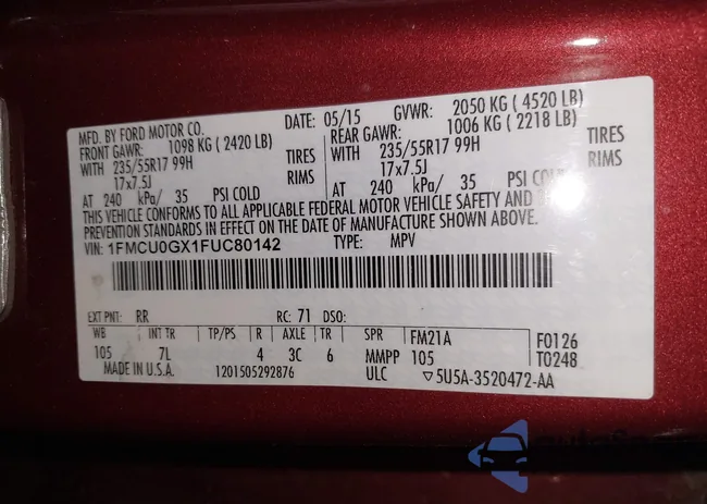 1FMCU0GX1FUC80142: 44552678