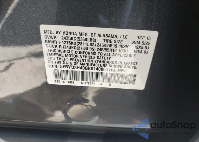 5FRYD3H40GB014006: 44552897