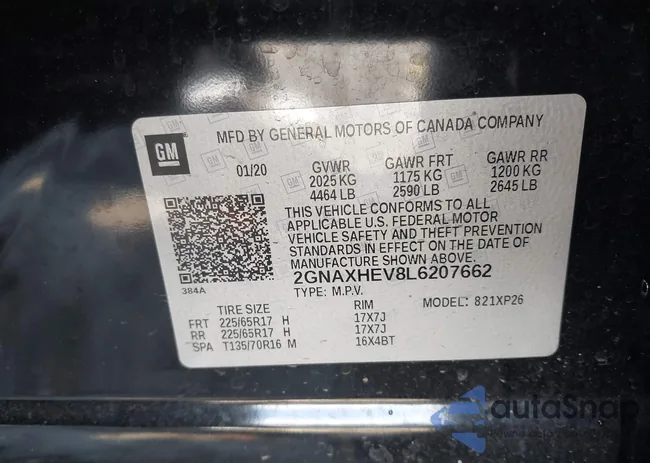 2GNAXHEV8L6207662: 44554089