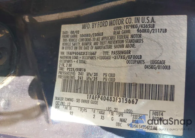 1FAFP40483F315667: 44553366