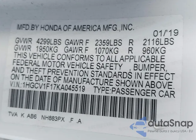 1HGCV1F17KA045519: 44554581