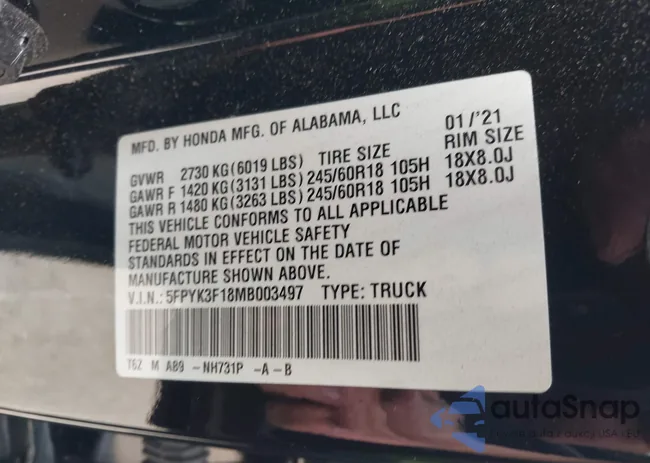 5FPYK3F18MB003497: 44554215