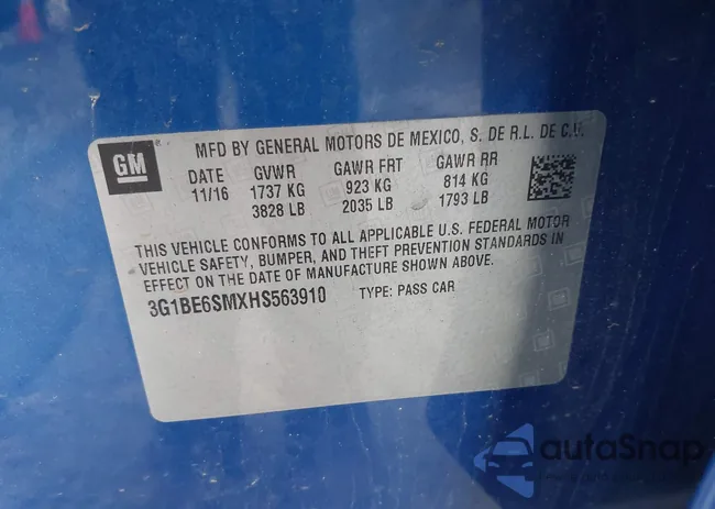 3G1BE6SMXHS563910: 44554250