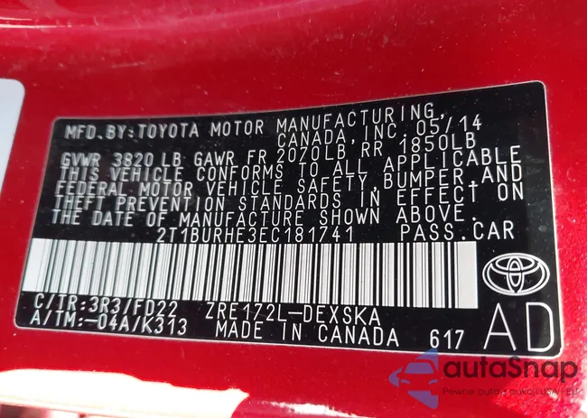 2T1BURHE3EC181741: 44556079