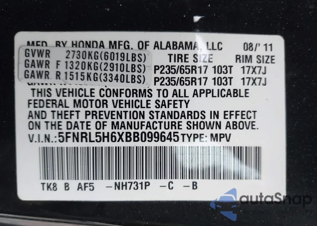 5FNRL5H6XBB099645: 44555482