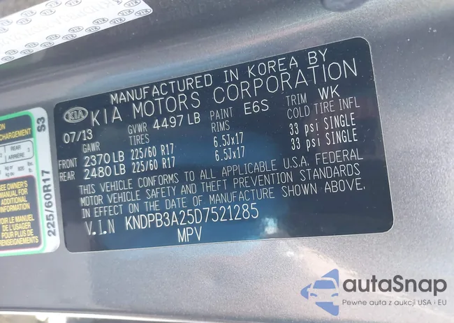 KNDPB3A25D7521285: 44556781