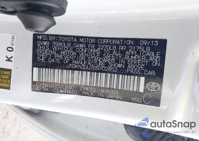 JTDKN3DU7D5702852: 44556533