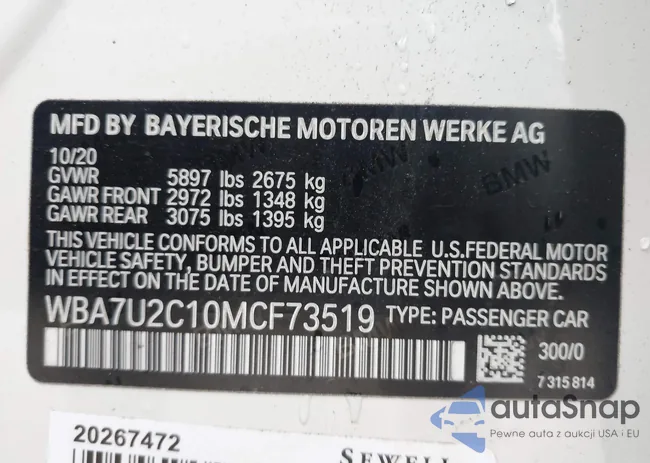 WBA7U2C10MCF73519: 44559945