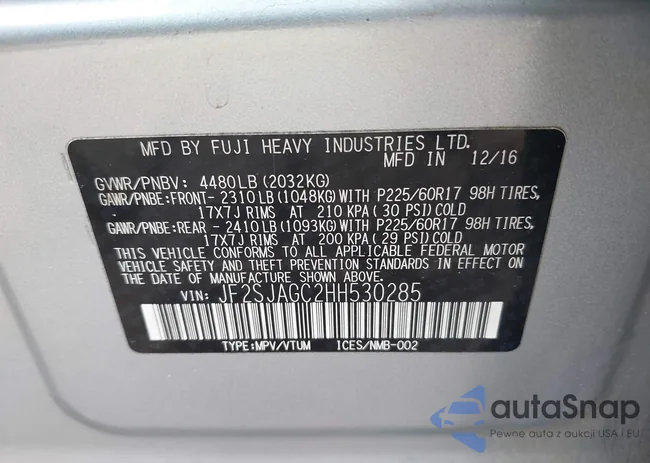 JF2SJAGC2HH530285: 44560023