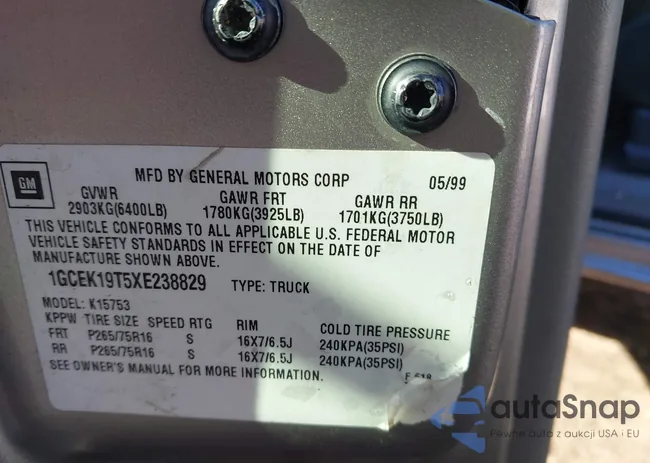 1GCEK19T5XE238829: 44561963