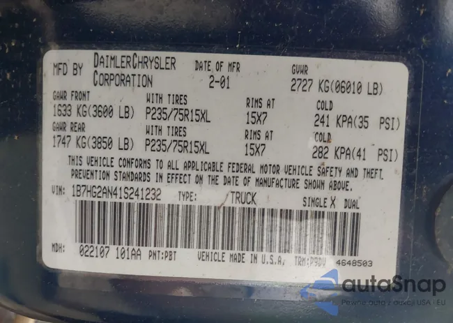 1B7HG2AN41S241232: 44564707