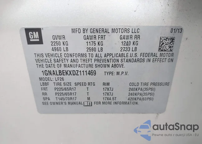 1GNALBEKXDZ111469: 44564433