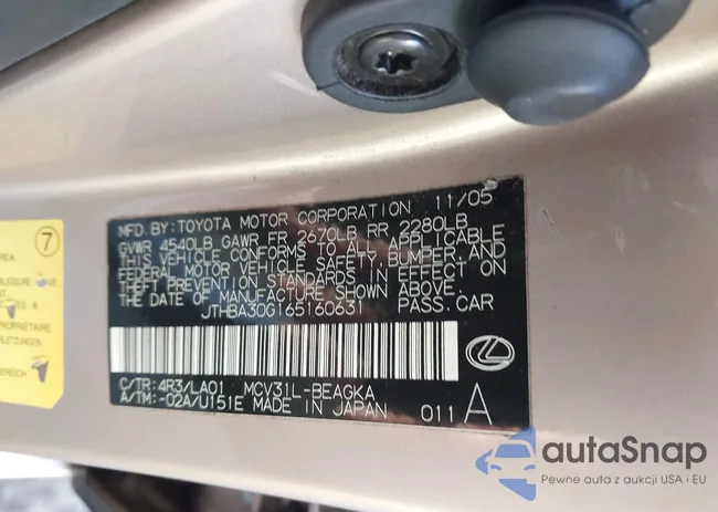 JTHBA30G165160631: 44565944