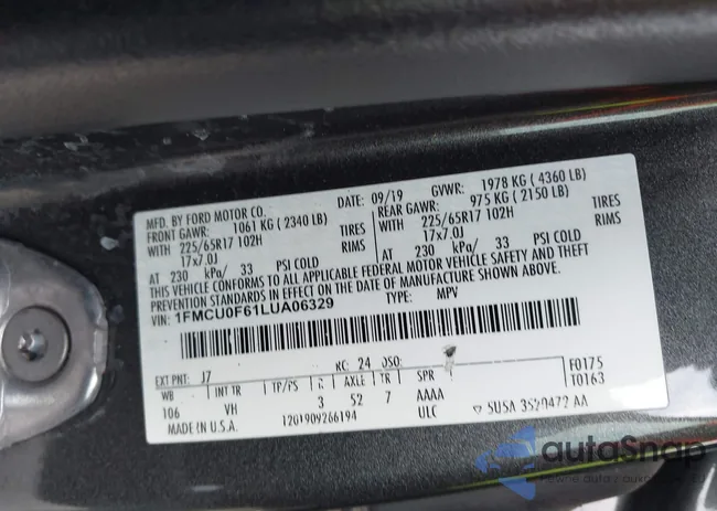 1FMCU0F61LUA06329: 44565458