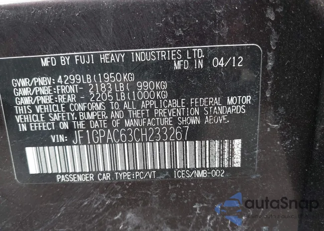 JF1GPAC63CH233267: 44567722