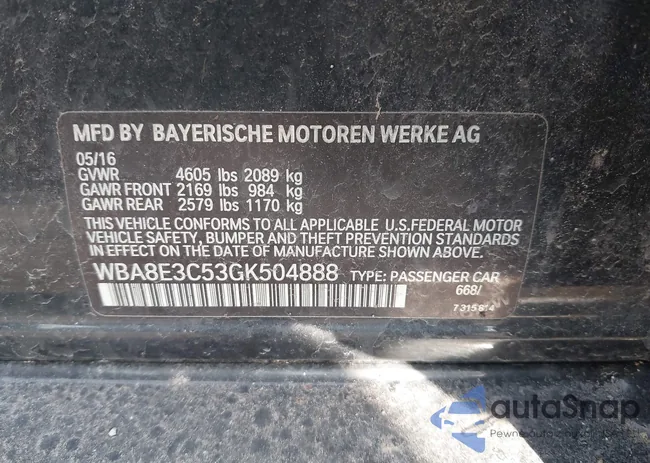 WBA8E3C53GK504888: 44567798