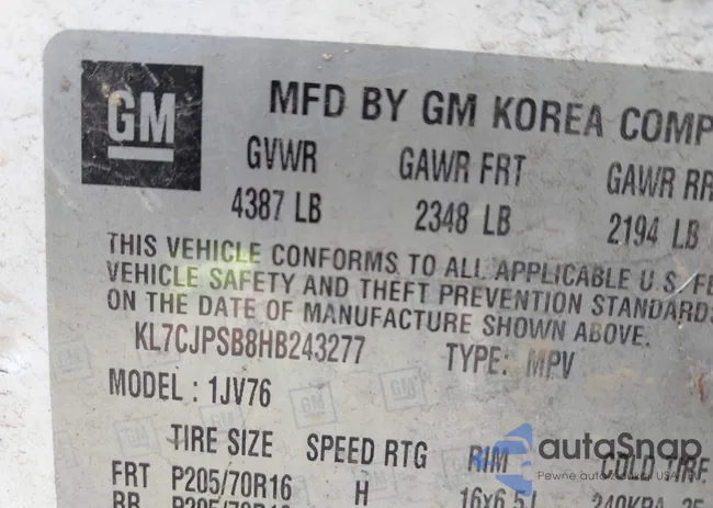 KL7CJPSB8HB243277: 44567827