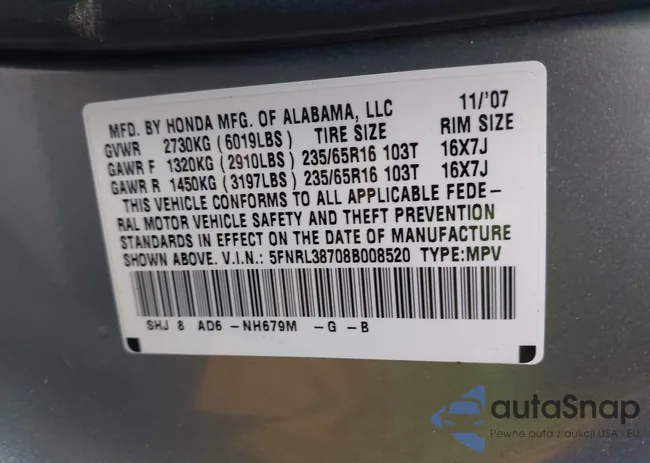 5FNRL38708B008520: 44567926