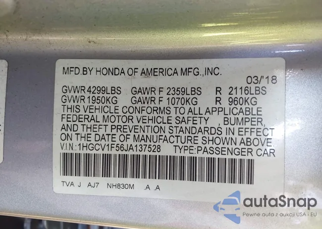 1HGCV1F56JA137528: 44568100