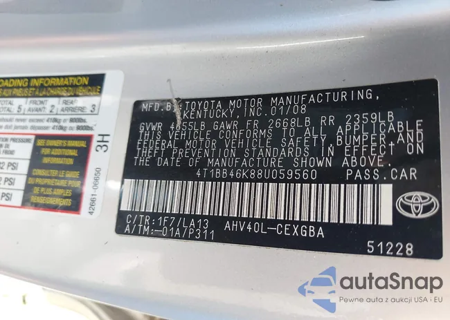 4T1BB46K88U059560: 44568736