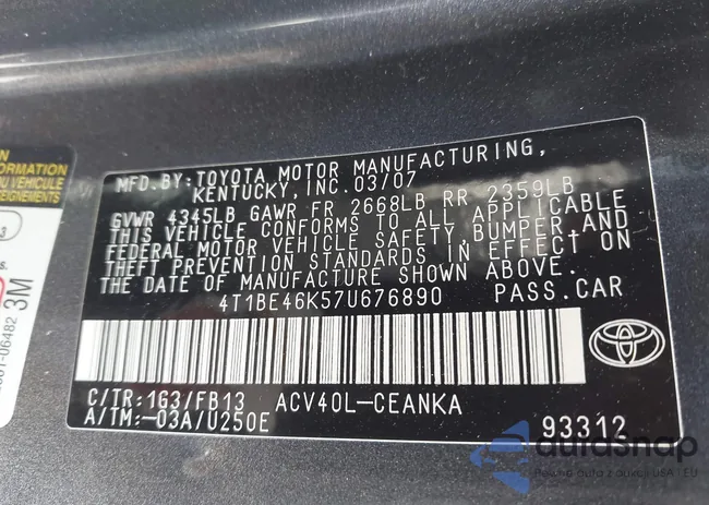 4T1BE46K57U676890: 44568917