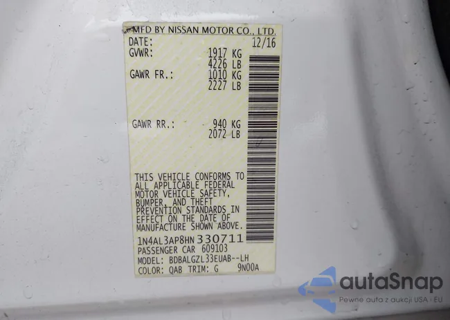 1N4AL3AP8HN330711: 44570045