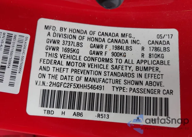 2HGFC2F5XHH546491: 44569241