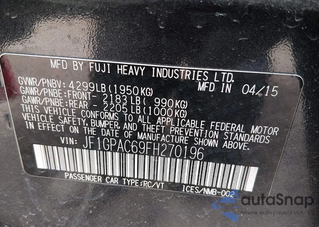 JF1GPAC69FH270196: 44570148