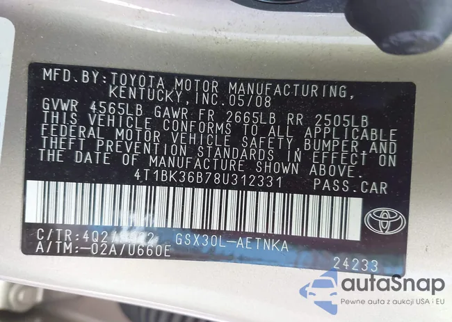 4T1BK36B78U312331: 44571841