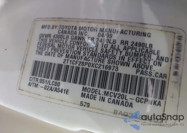 2T1CF28P0XC216973: 44571907