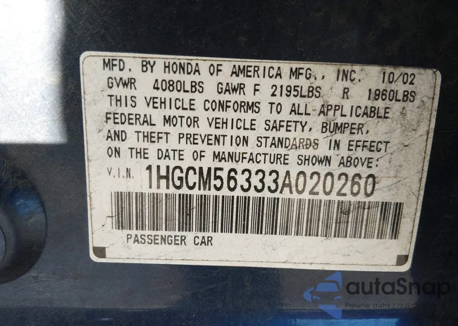 1HGCM56333A020260: 44571185