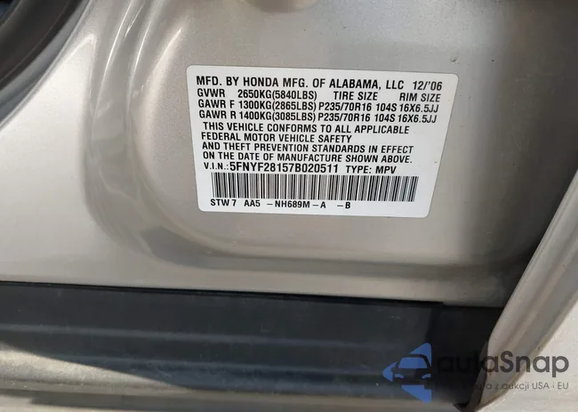 5FNYF28157B020511: 44572561