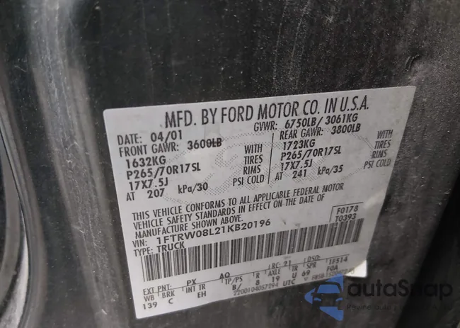 1FTRW08L21KB20196: 44573576