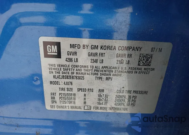 KL4CJBSB2EB783025: 44574029