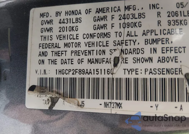 1HGCP2F89AA151160: 44573175