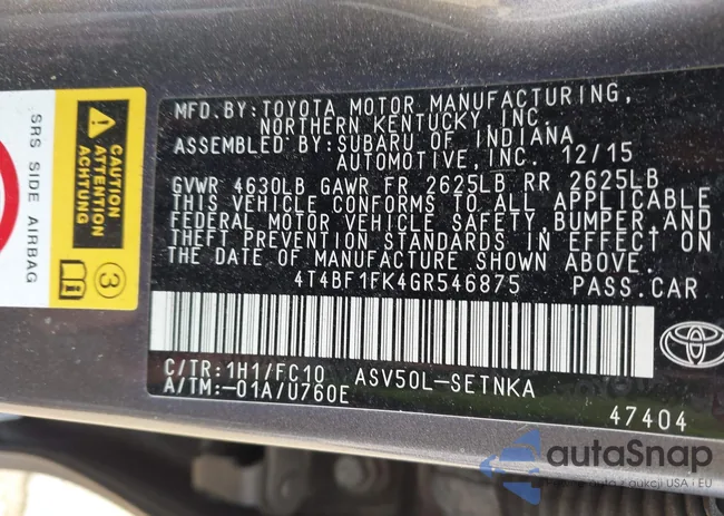 4T4BF1FK4GR546875: 44573274