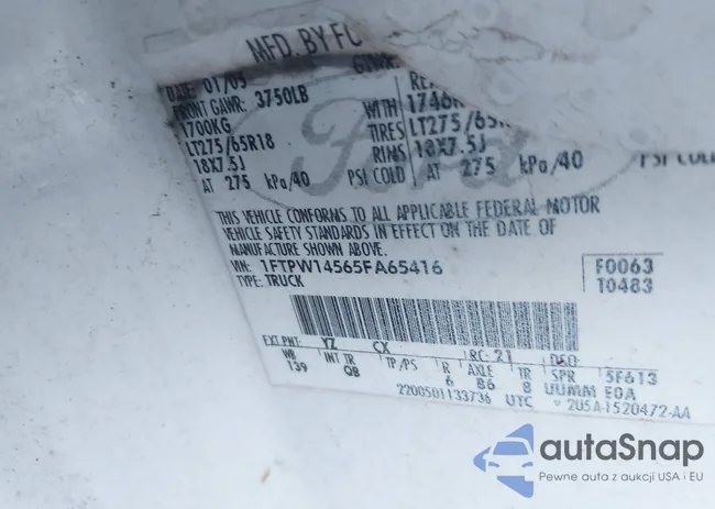 1FTPW14565FA65416: 44575052