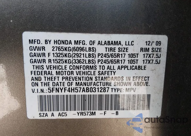 5FNYF4H57AB031287: 44574437