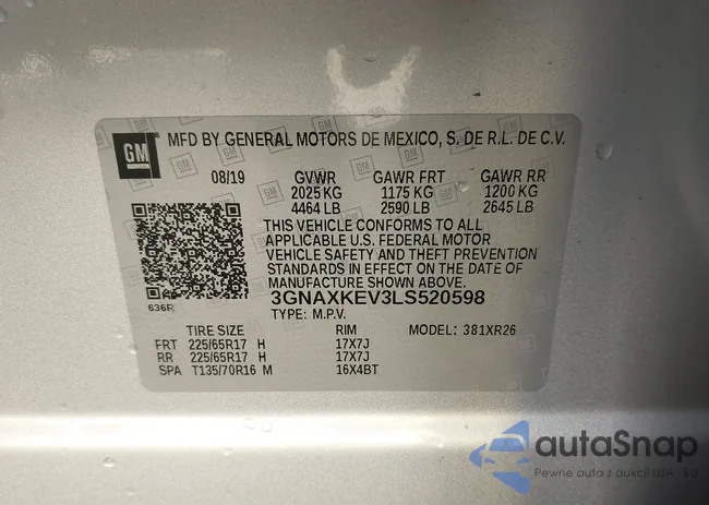 3GNAXKEV3LS520598: 44575222