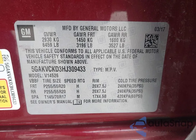 5GAKVCKD3HJ309433: 44577573