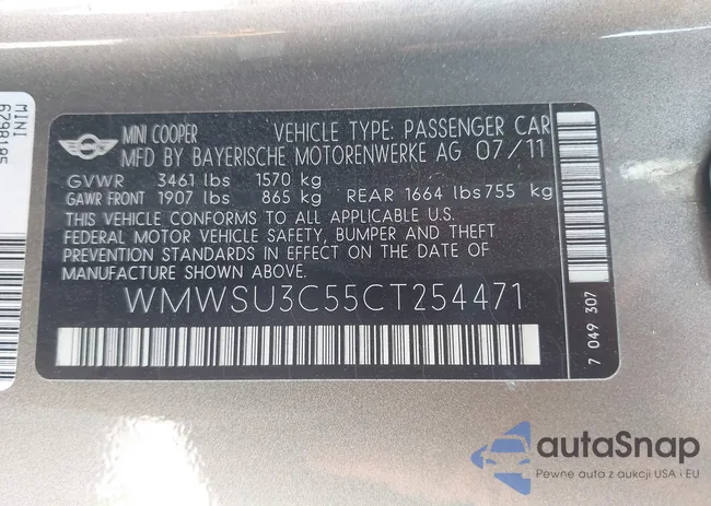 WMWSU3C55CT254471: 44578167