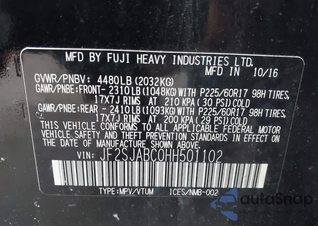 JF2SJABC0HH501102: 44578503