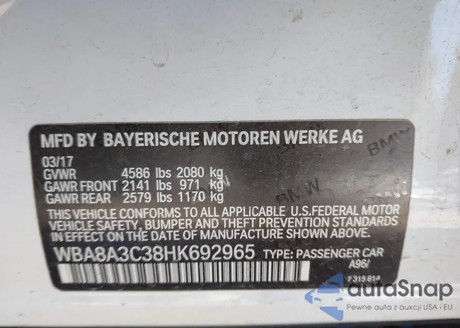 WBA8A3C38HK692965: 44580091