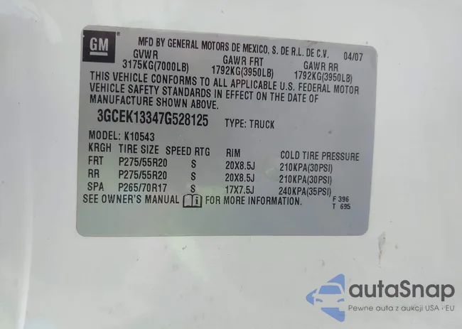 3GCEK13347G528125: 44580675